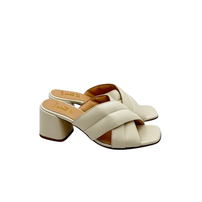 Sandalo Sabot Mules Luca Grossi in Pelle Bianca Con Tacco H 5,5 cm art. H746S, foto 1 di 4