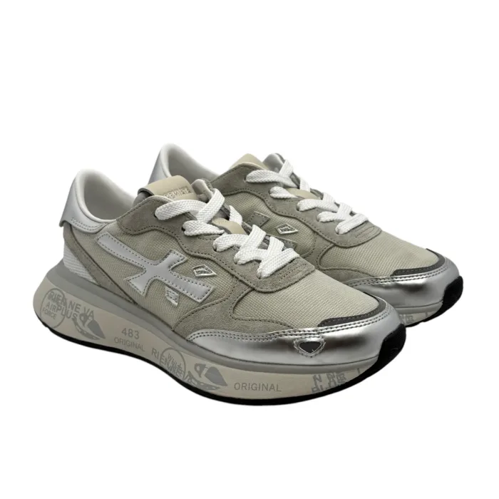 Sneakers Premiata Donna in Pelle e Rete Argento art. Lauryn 7482, foto 2 di 6