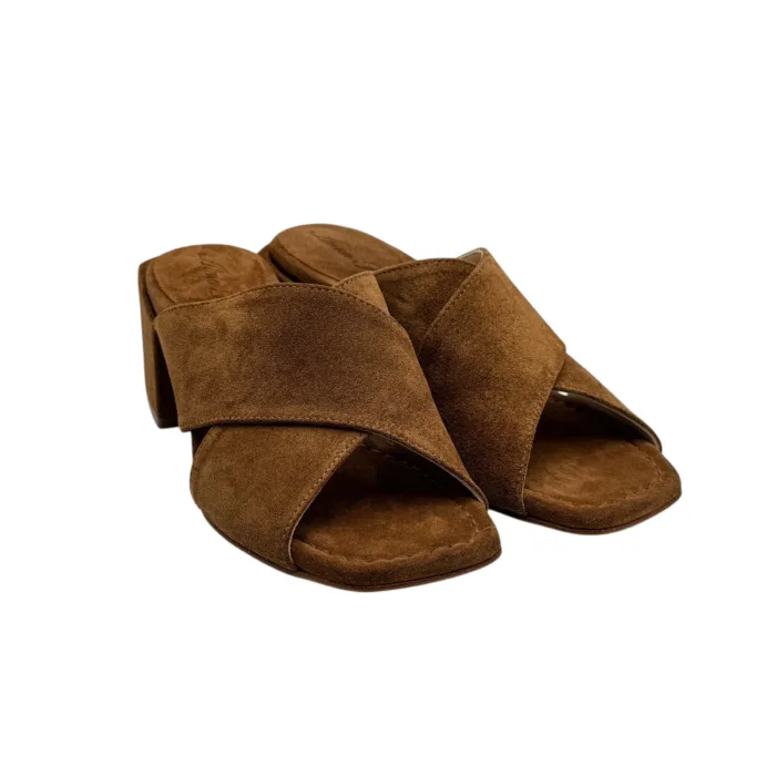 Sabot Mules Anna F In Camoscio Cuoio e tacco grosso 6 cm art. 3725, foto 3 di 6