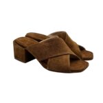 Sabot Mules Anna F In Camoscio Cuoio e tacco grosso 6 cm art. 3725