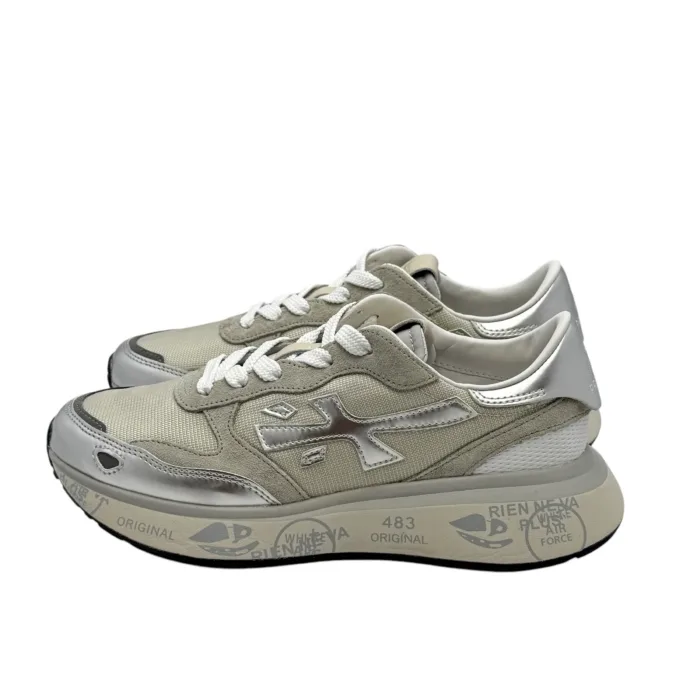 Sneakers Premiata Donna in Pelle e Rete Argento art. Lauryn 7482, foto 3 di 6
