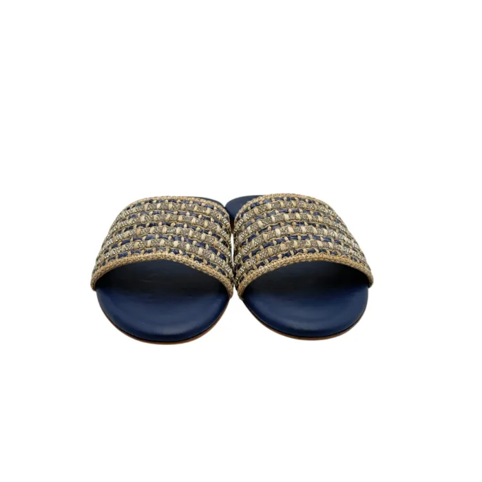 Ciabattina Mules Pasquini In Rafia Beige e Dettagli Blu e Strass , Tacco 2cm art. 2880 T1591B, foto 4 di 6