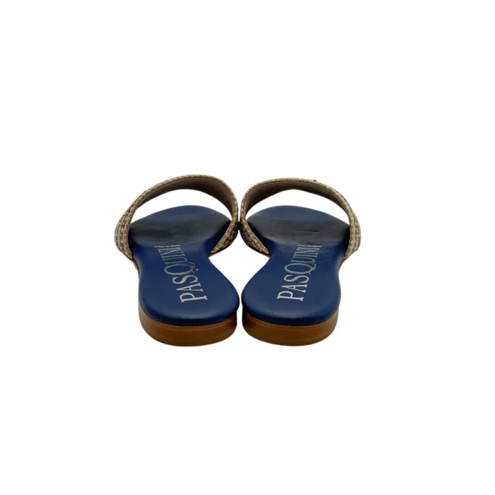 Ciabattina Mules Pasquini In Rafia Beige e Dettagli Blu e Strass , Tacco 2cm art. 2880 T1591B, foto 6 di 6
