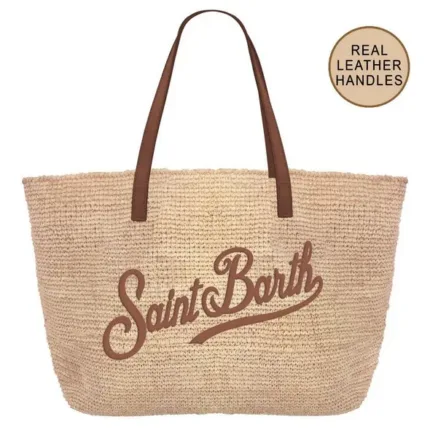 Borsa a Spalla Grande Mc2 Saint Barth in Rafia Beige art. Raffia City 1118 Leather Emb