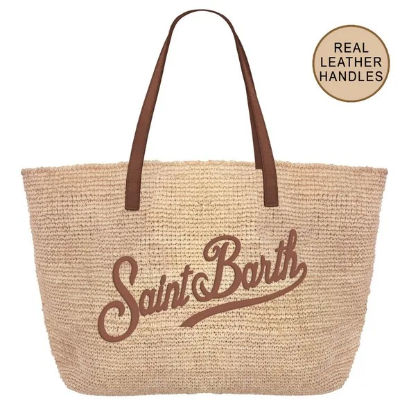 Borsa a Spalla Grande Mc2 Saint Barth in Rafia Beige art. Raffia City 1118 Leather Emb, foto 1 di 1