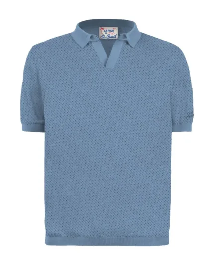 Polo Skipper in Maglina Traforata Senza Bottoni Uomo Mc2 Saint Barth Azzurra art. Sloan Mesh 33 Dusty Blue
