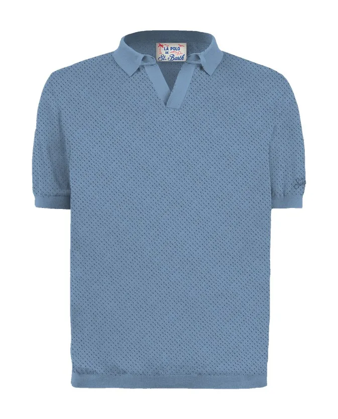 Polo Skipper in Maglina Traforata Senza Bottoni Uomo Mc2 Saint Barth Azzurra art. Sloan Mesh 33 Dusty Blue, foto 1 di 1