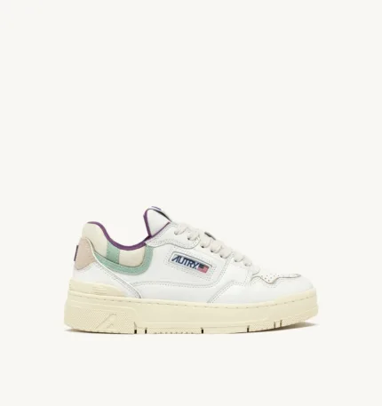 Sneaker Donna Autry CLC Low in Pelle Bianca e Dettagli Verde Acqua art. ROLW MY05