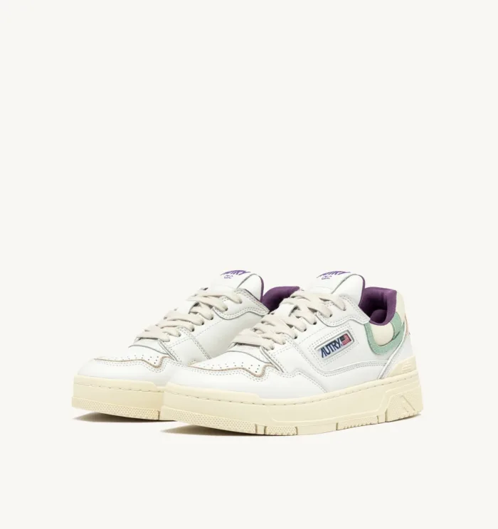 Sneaker Donna Autry CLC Low in Pelle Bianca e Dettagli Verde Acqua art. ROLW MY05, foto 2 di 4