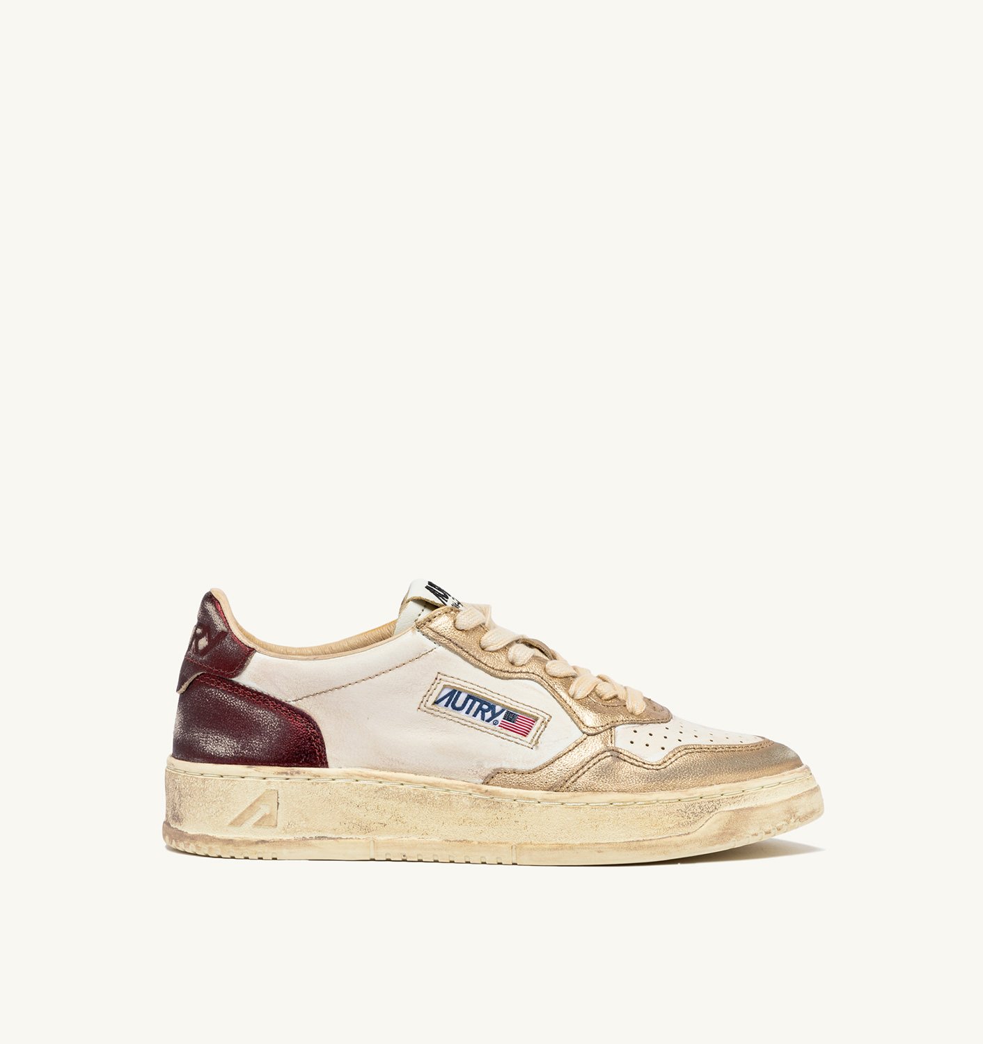 Sneakers Autry Medalist Donna Super Vintage in Pelle Bianca, Laminato Oro, Tallone Vinaccia art. AVLW MT04 - immagine 1