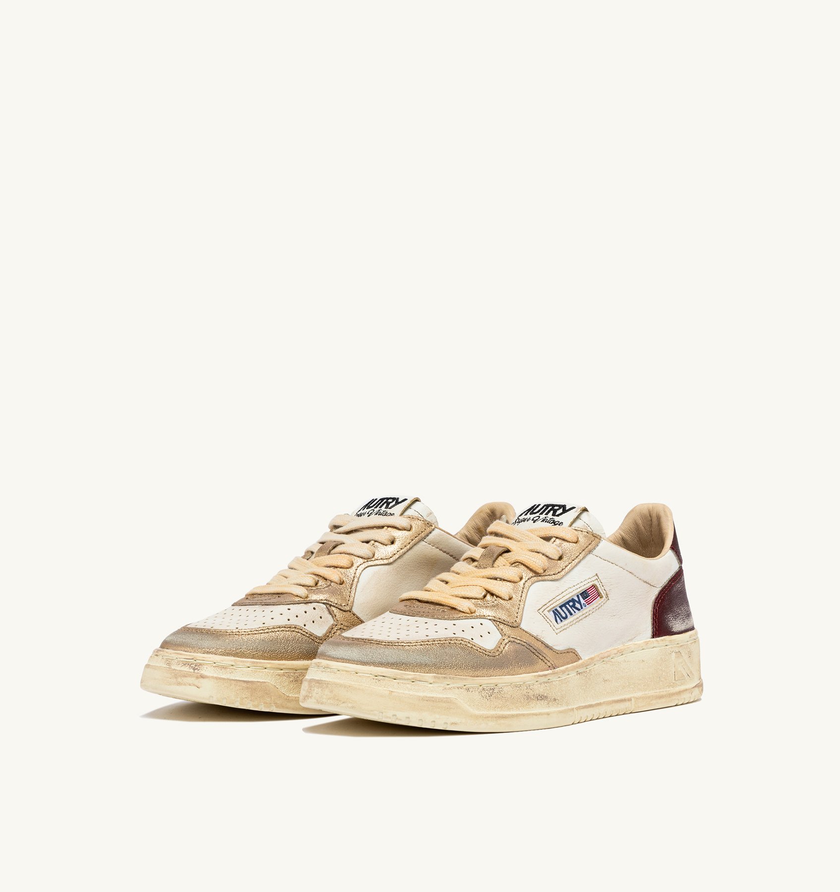 Sneakers Autry Medalist Donna Super Vintage in Pelle Bianca, Laminato Oro, Tallone Vinaccia art. AVLW MT04 - immagine 2