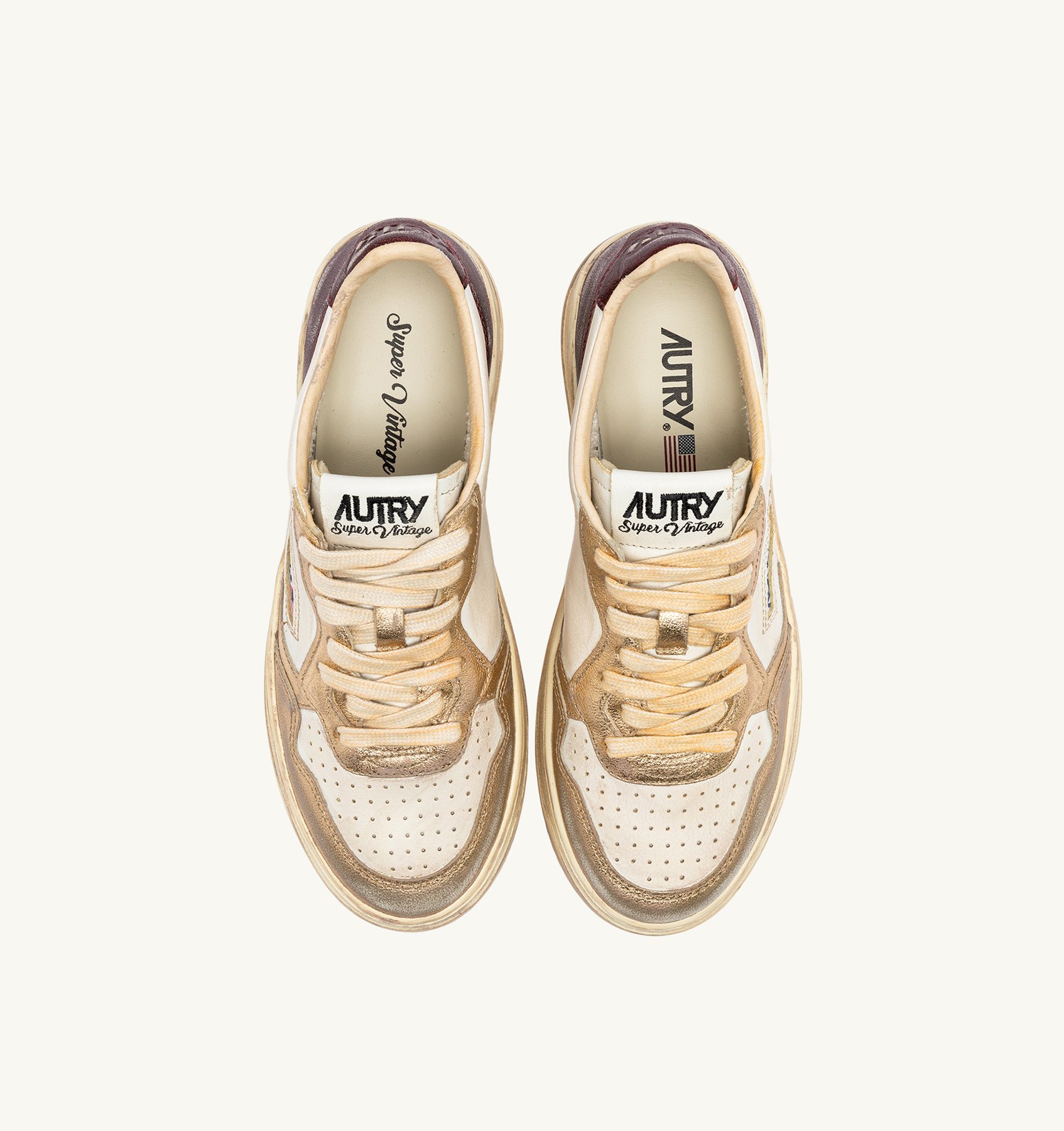 Sneakers Autry Medalist Donna Super Vintage in Pelle Bianca, Laminato Oro, Tallone Vinaccia art. AVLW MT04 - immagine 4