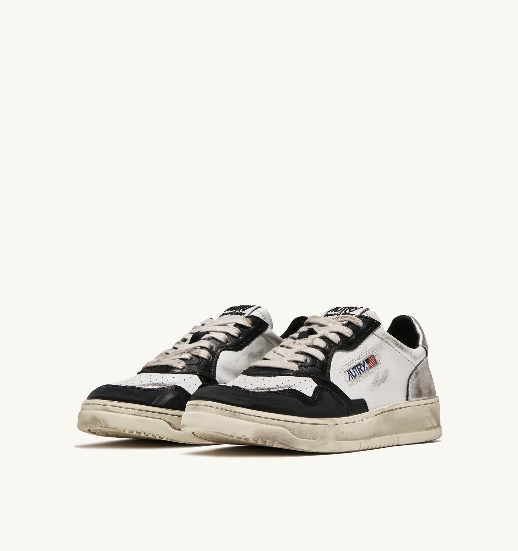 Sneakers Autry Medalist Donna Super Vintage in Pelle Bianca, Pelle Nera, Tallone Argento art. AVLW SV11 - immagine 2