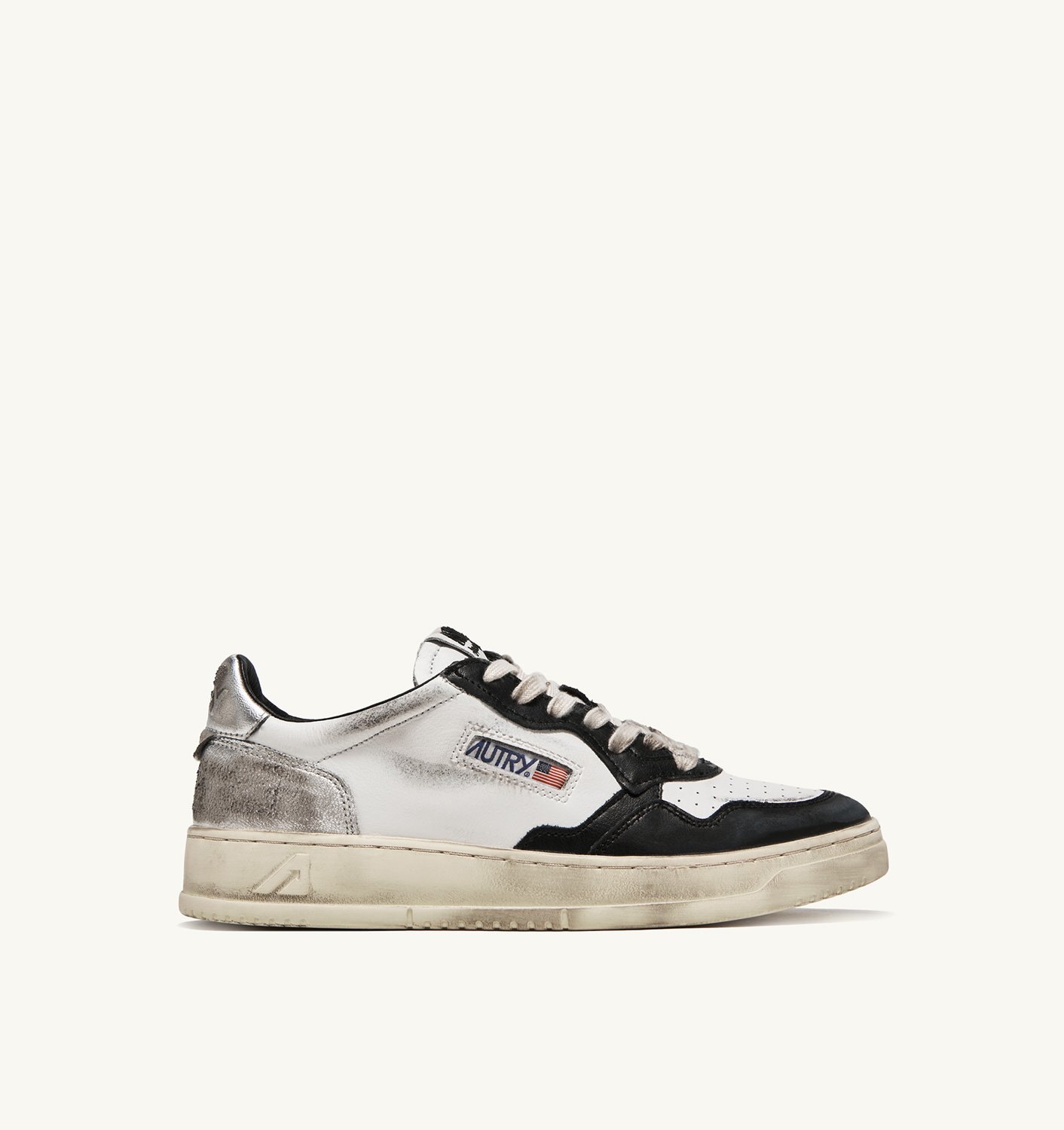 Sneakers Autry Medalist Donna Super Vintage in Pelle Bianca, Pelle Nera, Tallone Argento art. AVLW SV11 - immagine 1