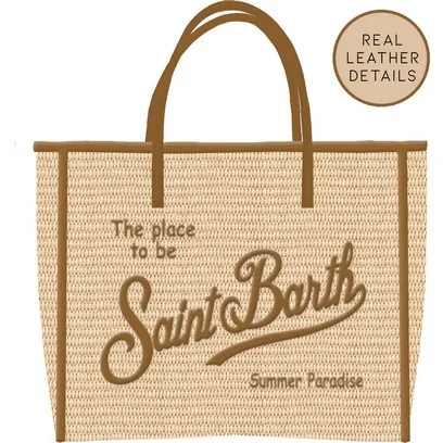 Borsa Grande Mc2 Saint Barth Beige con Dettagli Marroni art. Vivian Straw 1118 Emb