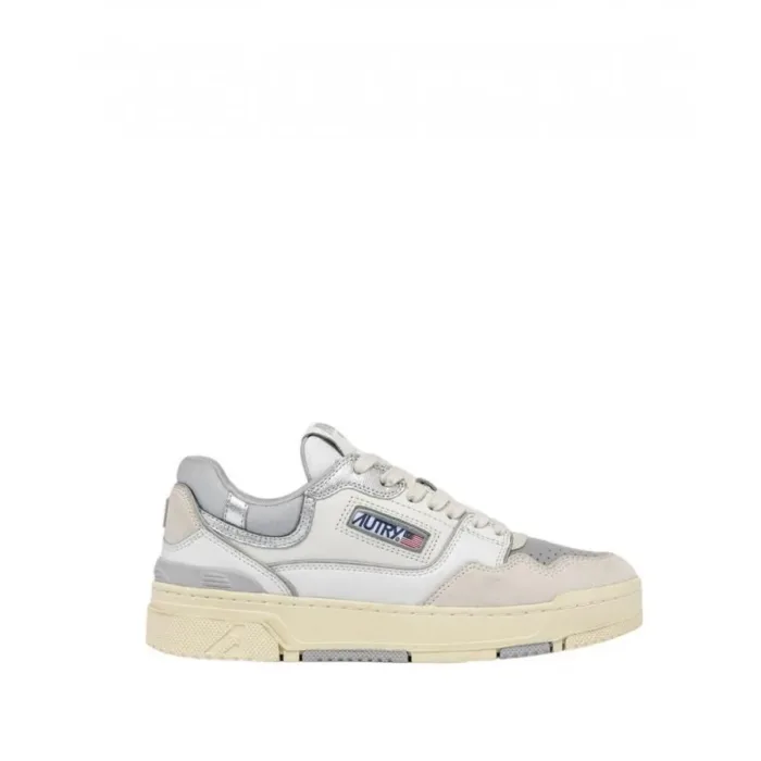Sneaker Donna Autry CLC Low in Pelle Bianca e Dettagli in Camoscio Beige e Pelle Argento art. ROLW MM34, foto 1 di 4
