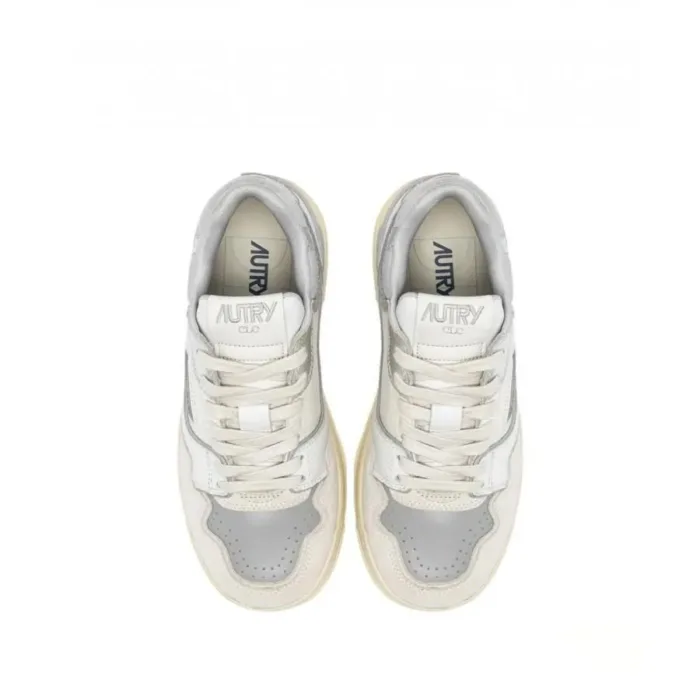 Sneaker Donna Autry CLC Low in Pelle Bianca e Dettagli in Camoscio Beige e Pelle Argento art. ROLW MM34, foto 4 di 4