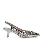 Slingback Ash in Pelle Argento con Borchie Tono su Tono Tacco 7 cm art. Ash Bizarre Silver