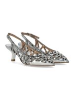 Slingback Ash in Pelle Argento con Borchie Tono su Tono Tacco 7 cm art. Ash Bizarre Silver - immagine 3