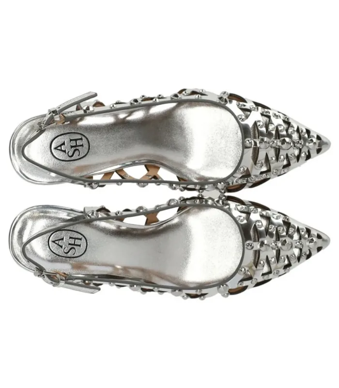 Slingback Ash in Pelle Argento con Borchie Tono su Tono Tacco 7 cm art. Ash Bizarre Silver, foto 5 di 5