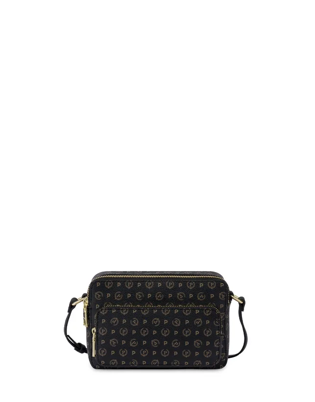 Borsa A Tracolla Pollini Heritage in Pelle Nera con Dettagli Neri E Tasca Con Cerniera Frontale art. TE8535PP0MQ100A, foto 1 di 5
