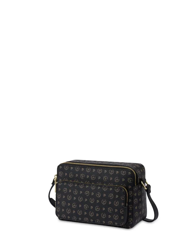 Borsa A Tracolla Pollini Heritage in Pelle Nera con Dettagli Neri E Tasca Con Cerniera Frontale art. TE8535PP0MQ100A, foto 2 di 5