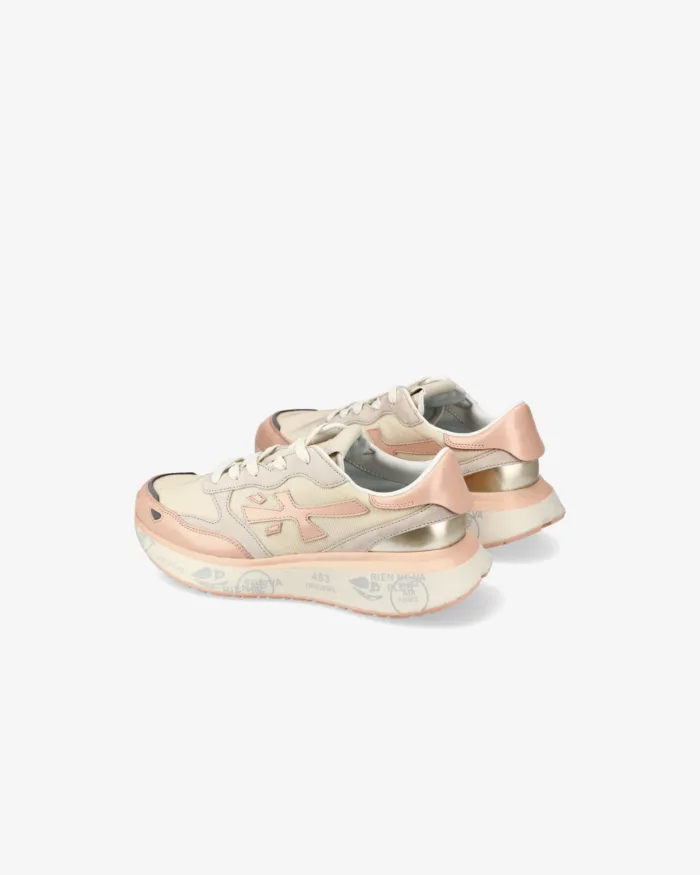 Sneakers Premiata Donna in Camoscio e Rete Beige, Dettagli Rosa art. Lauryn 7483, foto 5 di 5