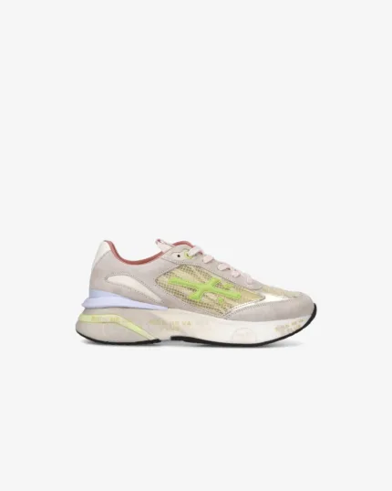 Sneakers Premiata Donna in Camoscio Beige e Tela Traforata art. Moerund 7464