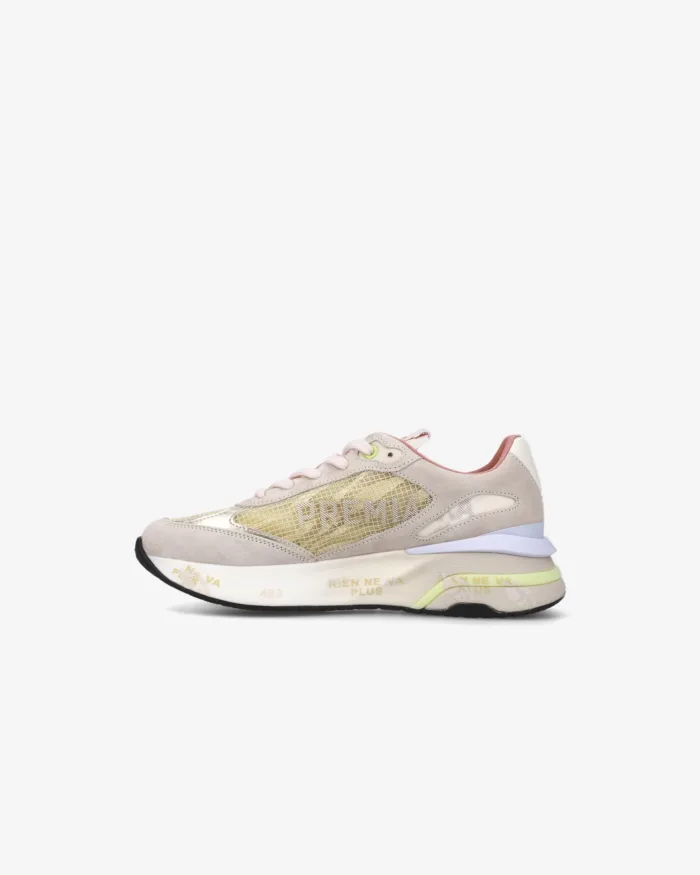 Sneakers Premiata Donna in Camoscio Beige e Tela Traforata art. Moerund 7464, foto 2 di 5