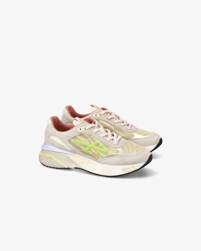 Sneakers Premiata Donna in Camoscio Beige e Tela Traforata art. Moerund 7464, foto 3 di 5