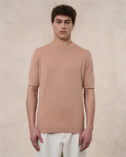 T-shirt in Crepe Cotton Liscio Filippo De Laurentiis Rosa Pastello art. TSMC JCREPE U310