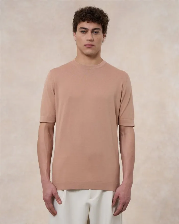 T-shirt in Crepe Cotton Liscio Filippo De Laurentiis Rosa Pastello art. TSMC JCREPE U310, foto 1 di 4
