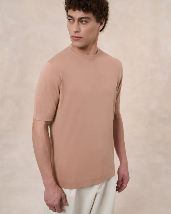T-shirt in Crepe Cotton Liscio Filippo De Laurentiis Rosa Pastello art. TSMC JCREPE U310, foto 4 di 4