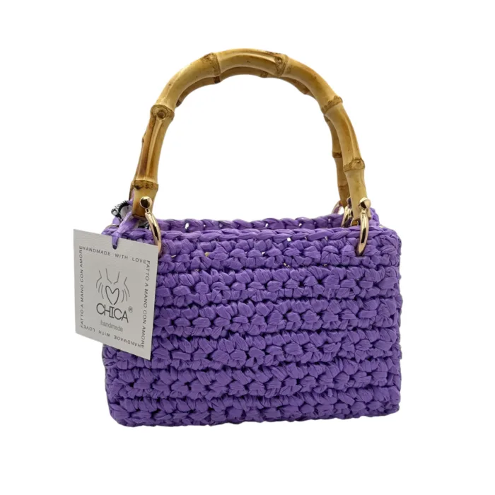 Borsa a mano Chica In Vimini Intrecciato Viola Con pochette interna  Art Meteora, foto 1 di 5