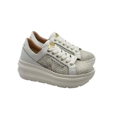 Sneakers Lorenzo Mari in Rete Strass Bianco E Zeppa 6 cm art. Ines