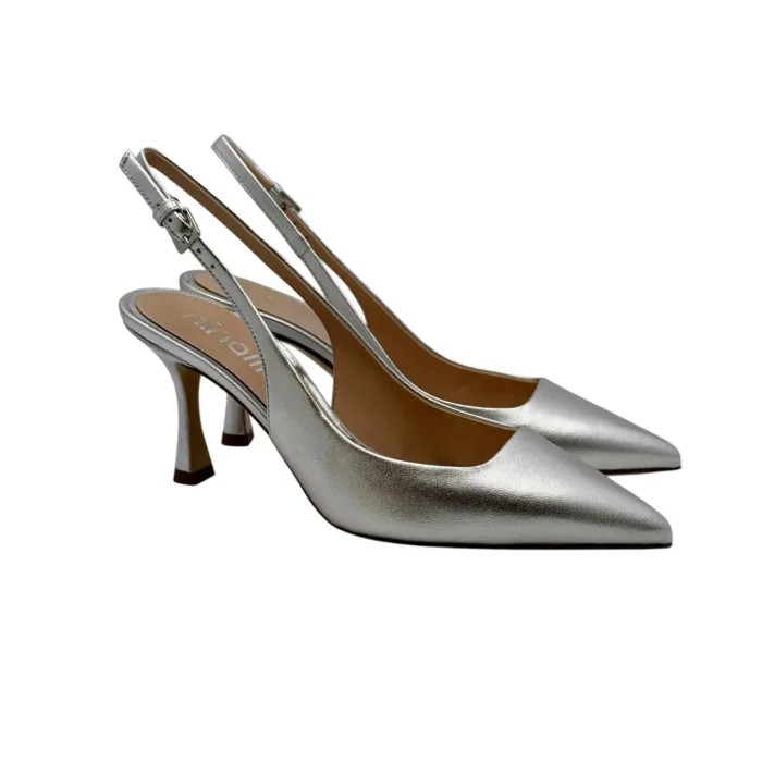 Slingback Ninalilou in nappa Argento e tacco 7 cm cod 331250M7, foto 2 di 5