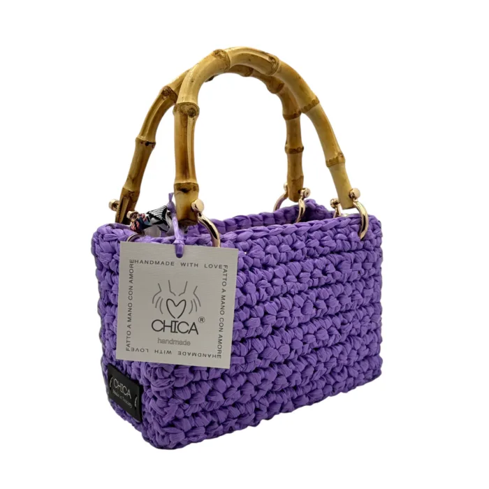 Borsa a mano Chica In Vimini Intrecciato Viola Con pochette interna  Art Meteora, foto 2 di 5