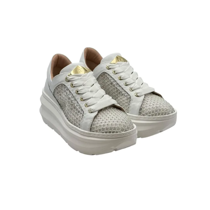 Sneakers Lorenzo Mari in Rete Strass Bianco E Zeppa 6 cm art. Ines, foto 2 di 6