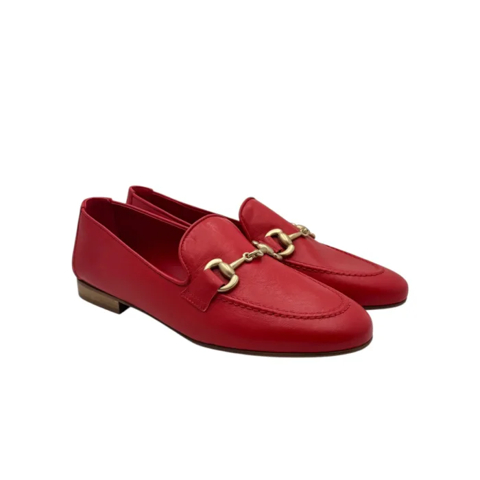 Mocassino Illogica in Pelle Rossa accessorio Fibbia Oro art. 2090, foto 2 di 5