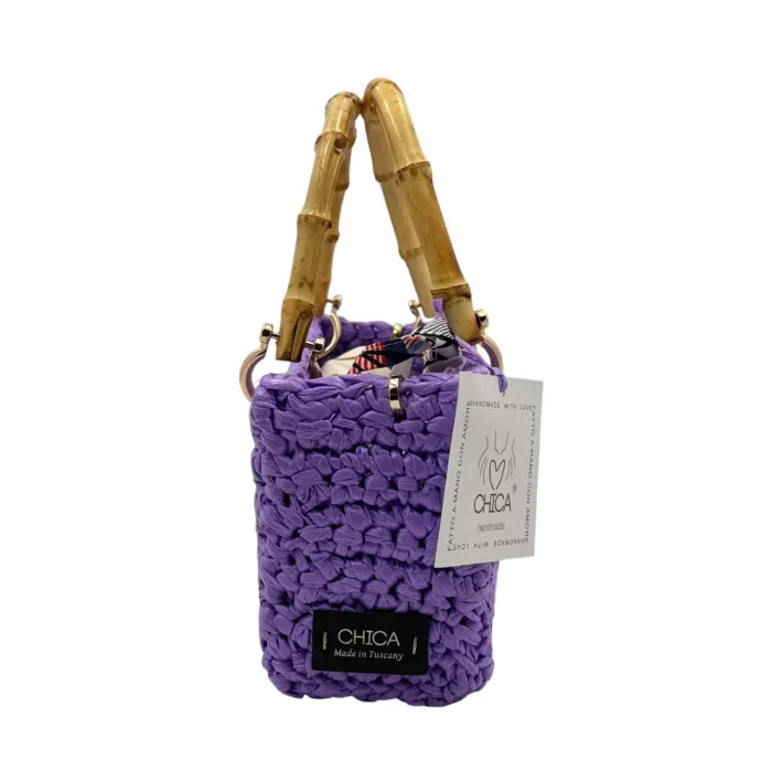Borsa a mano Chica In Vimini Intrecciato Viola Con pochette interna  Art Meteora, foto 5 di 5