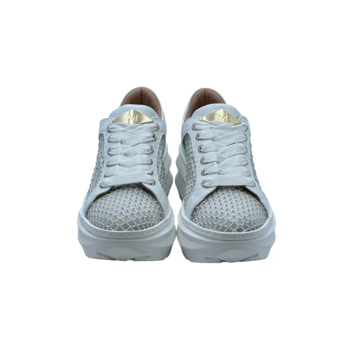 Sneakers Lorenzo Mari in Rete Strass Bianco E Zeppa 6 cm art. Ines, foto 3 di 6