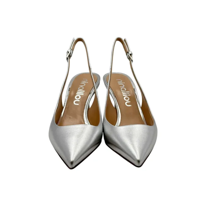 Slingback Ninalilou in nappa Argento e tacco 7 cm cod 331250M7, foto 3 di 5