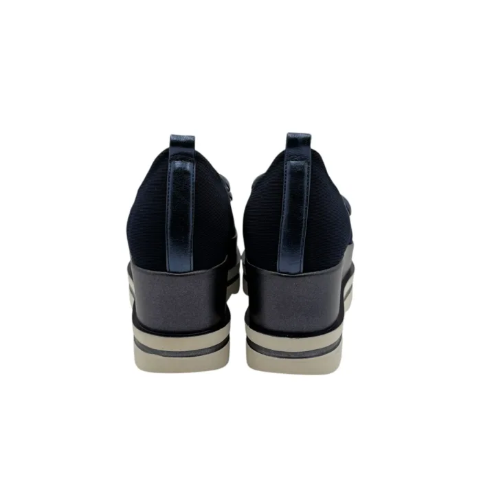 Mocassino con zeppa in tessuto elasticizzato Lorenzo Mari Blu accessorio gioiello e zeppa 6cm art. MIA 01, foto 4 di 4