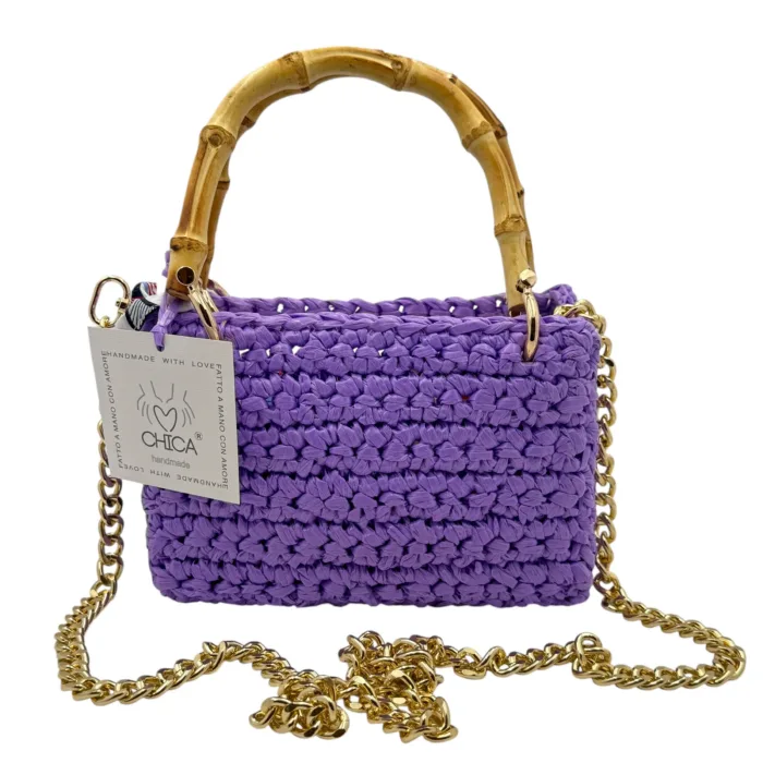 Borsa a mano Chica In Vimini Intrecciato Viola Con pochette interna  Art Meteora, foto 3 di 5