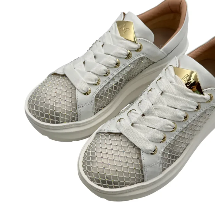 Sneakers Lorenzo Mari in Rete Strass Bianco E Zeppa 6 cm art. Ines, foto 5 di 6