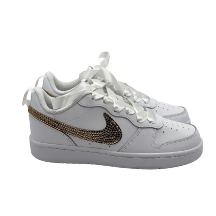 Sneakers Nike Court Donna in Pelle Bianca e Strass Oro art. Nike Court Borough Crystal Gold