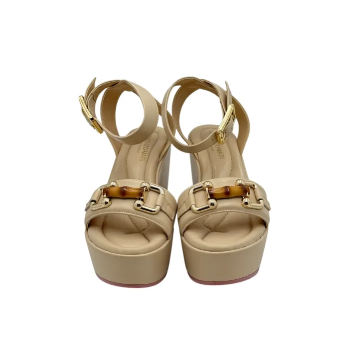 Zeppa con Morsetto Lorenzo Mari in Pelle Beige Zeppa 8 cm Plateau 5 cm art. Orchidea 01, foto 2 di 4