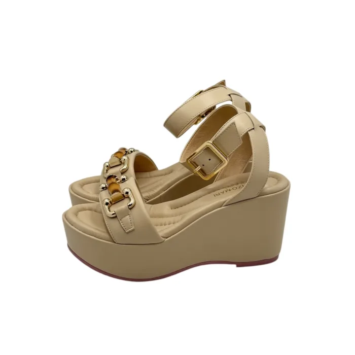 Zeppa con Morsetto Lorenzo Mari in Pelle Beige Zeppa 8 cm Plateau 5 cm art. Orchidea 01, foto 3 di 4