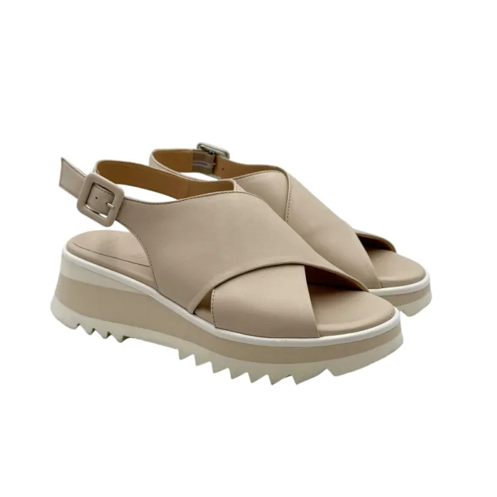 Sandalo Luca Grossi in Pelle Avorio Zeppa H 5 cm art. K512S, foto 1 di 6