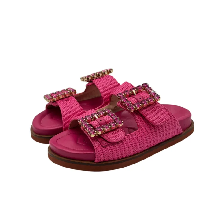 Sandali Lorenzo Mari Rafia e Sottopiede In Vitello Fucsia art. Primula 03, foto 4 di 6
